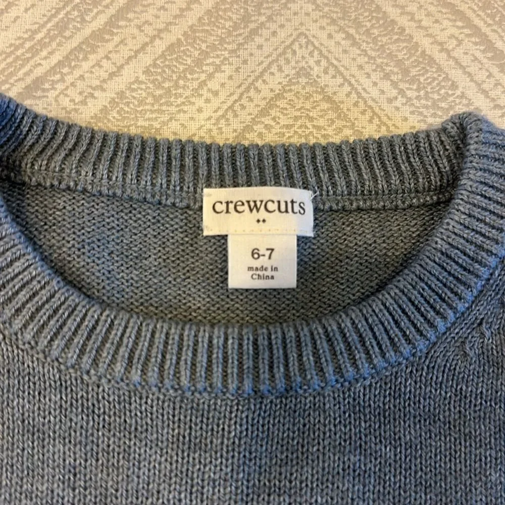 Crewcuts Boys Grey Crewneck Sweater with Faux Suede Elbow Patches - Size 6/7